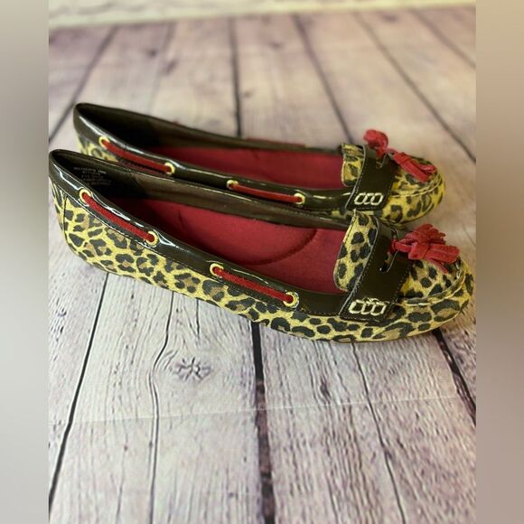 Sperry Laurel Classic Dark Brown Leopard Red Tassel Preppy Leather Shoes Size 10 - Picture 4 of 11